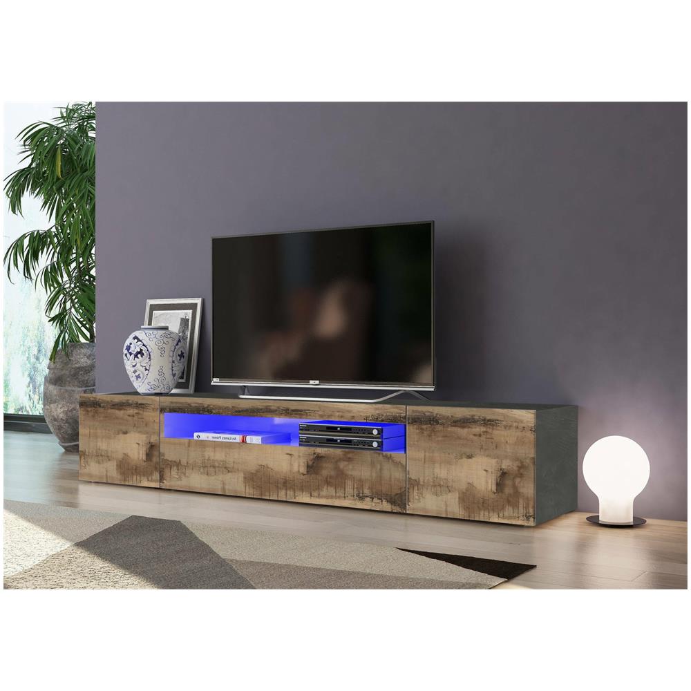 Mobile Porta Tv Salvatore, Credenza Bassa Da Soggiorno A 3 Ante, Base Porta Tv, 100% Made In Italy, Cm 200x40h37, Ardesia E Acero - Foto 1