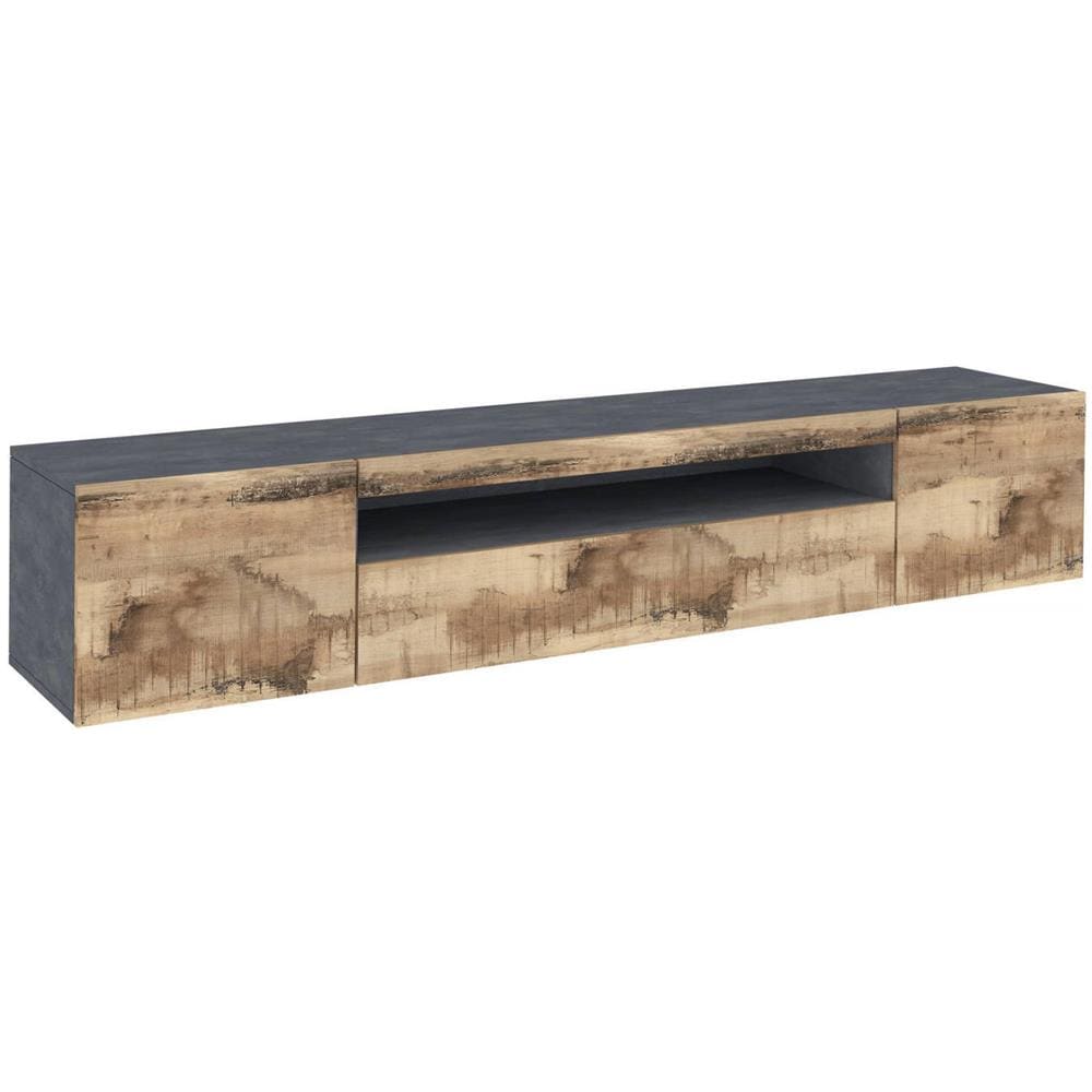 Mobile Porta Tv Salvatore, Credenza Bassa Da Soggiorno A 3 Ante, Base Porta Tv, 100% Made In Italy, Cm 200x40h37, Ardesia E Acero - Foto 2