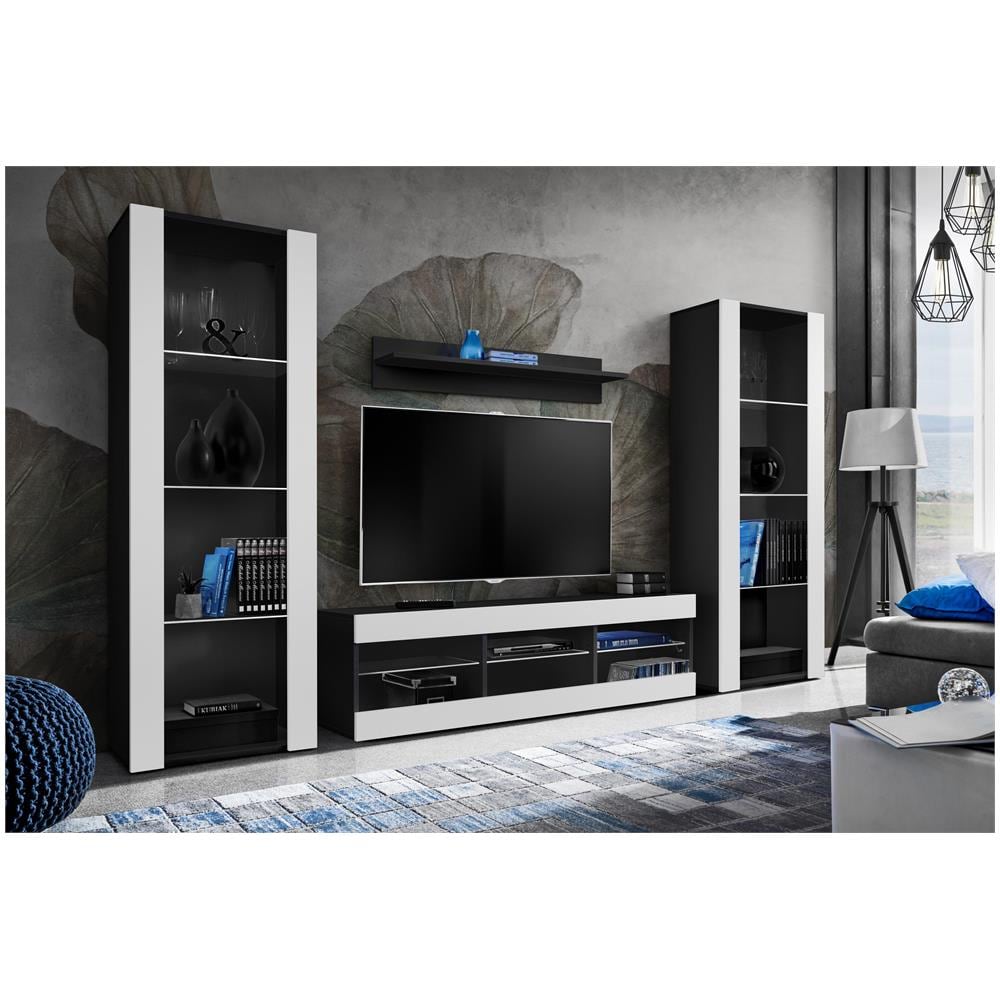 Komodee, Set di mobili porta TV Tivoli Grande RTV, Nero Bianco, Senza LED, Larghezza 250 cm x Altezza 159 cm x Profondità 35 cm, Per soggiorno, Camera da letto - Foto 2