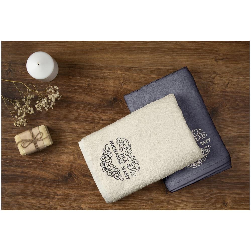 Set di asciugamani 2x70x140 cm - Ecru-Grafite - 100% cotone - Elegante regalo per i genitori - Foto 1