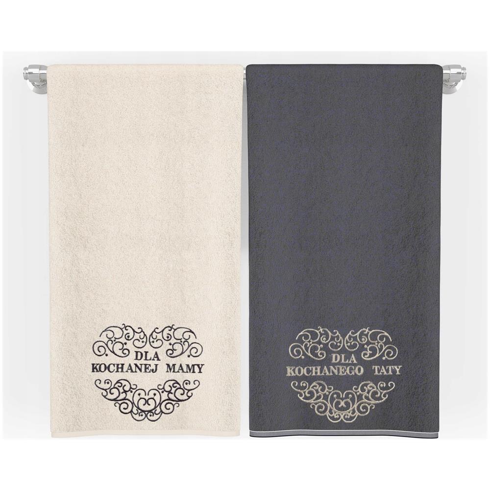 Set di asciugamani 2x70x140 cm - Ecru-Grafite - 100% cotone - Elegante regalo per i genitori - Foto 2