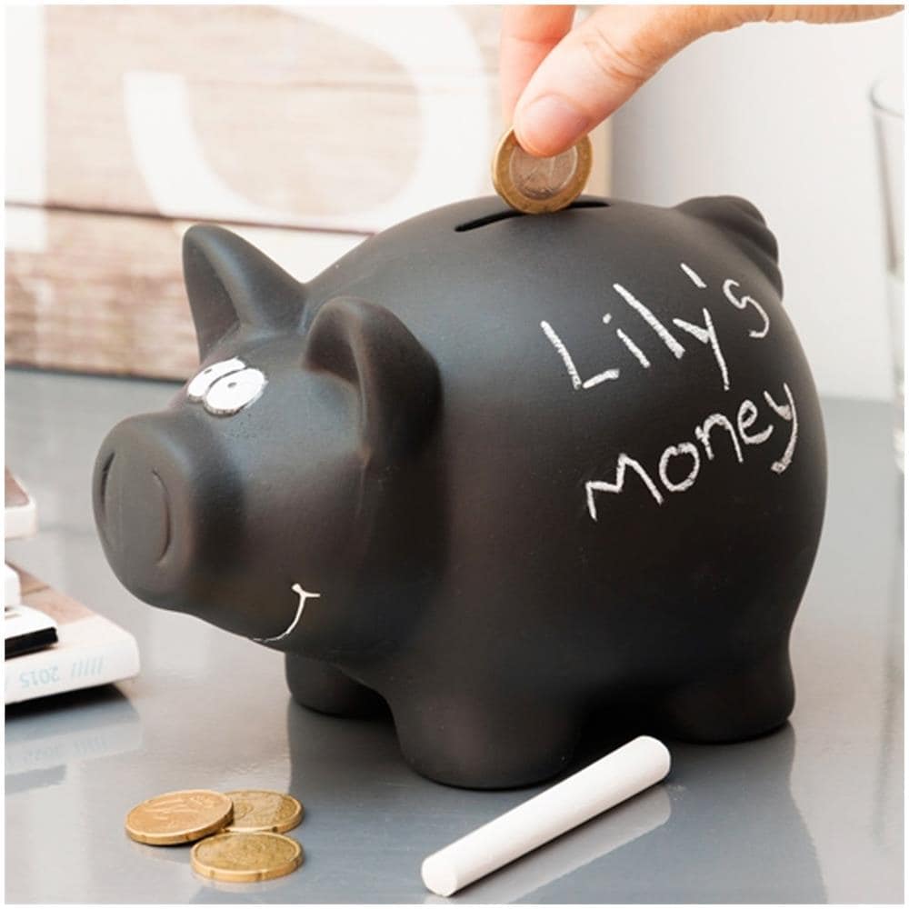 Out of the blue Salvadanaio in Ceramica, Maialino Nero con Gesso per Scrivere, ca. 16 x 12 cm - Foto 1