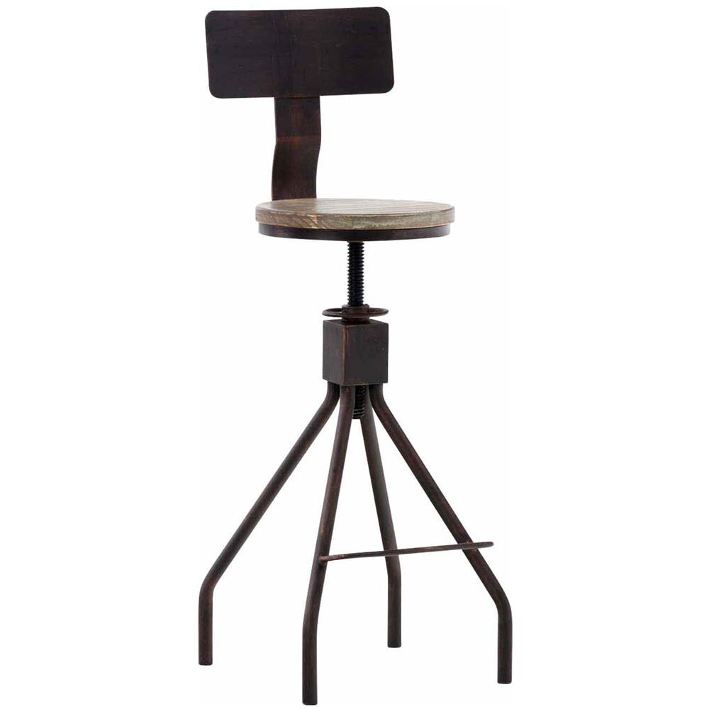 Sgabello Bar Industriale Elko in Legno di Pino E Metallo I Sedia Alta Bancone con Schienale E Braccioli, Telaio Spider I Sgabello Bistrot Rustico Regolabile 62-77CM Bronzo - Foto 1