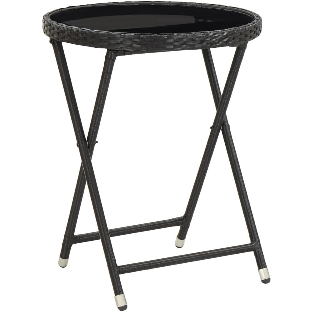 Tavolino Da Caffè Nero 60 Cm In Polyrattan E Vetro Temperato - Foto 1