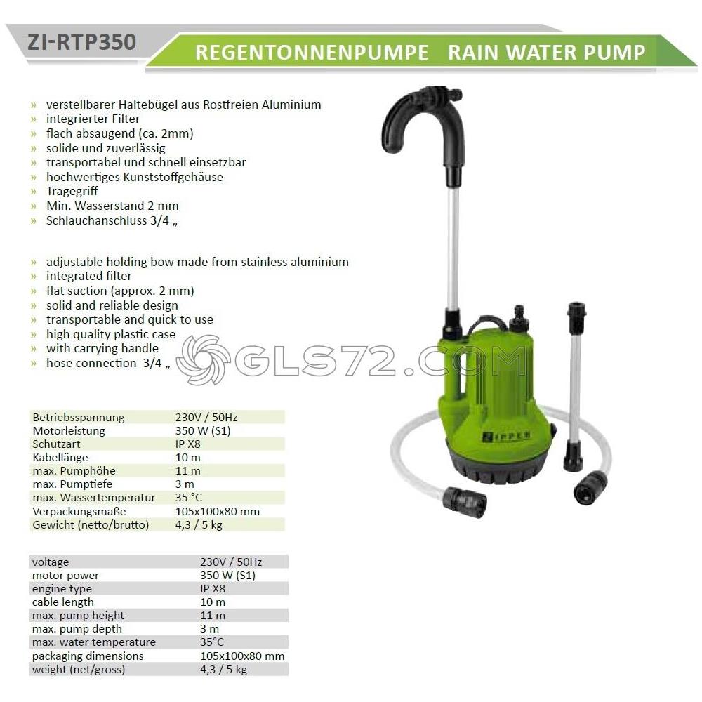 Pompa A Barile Per Raccolta Acqua Piovana Pioggia 350w Zi-rtp350 - Foto 3