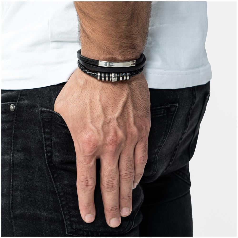 Bracciale in Pelle per Uomo, ""Shine"", 17cm, Argento - Foto 2