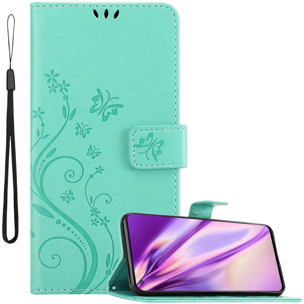 Custodia Compatibile Con Oneplus Nord Ce 5g In Turchese Fiore - Coperchio Protettivo In Design Floreale Con Chiusura Magnetica, Funzione Stand E Slot Per Carte - Foto 1