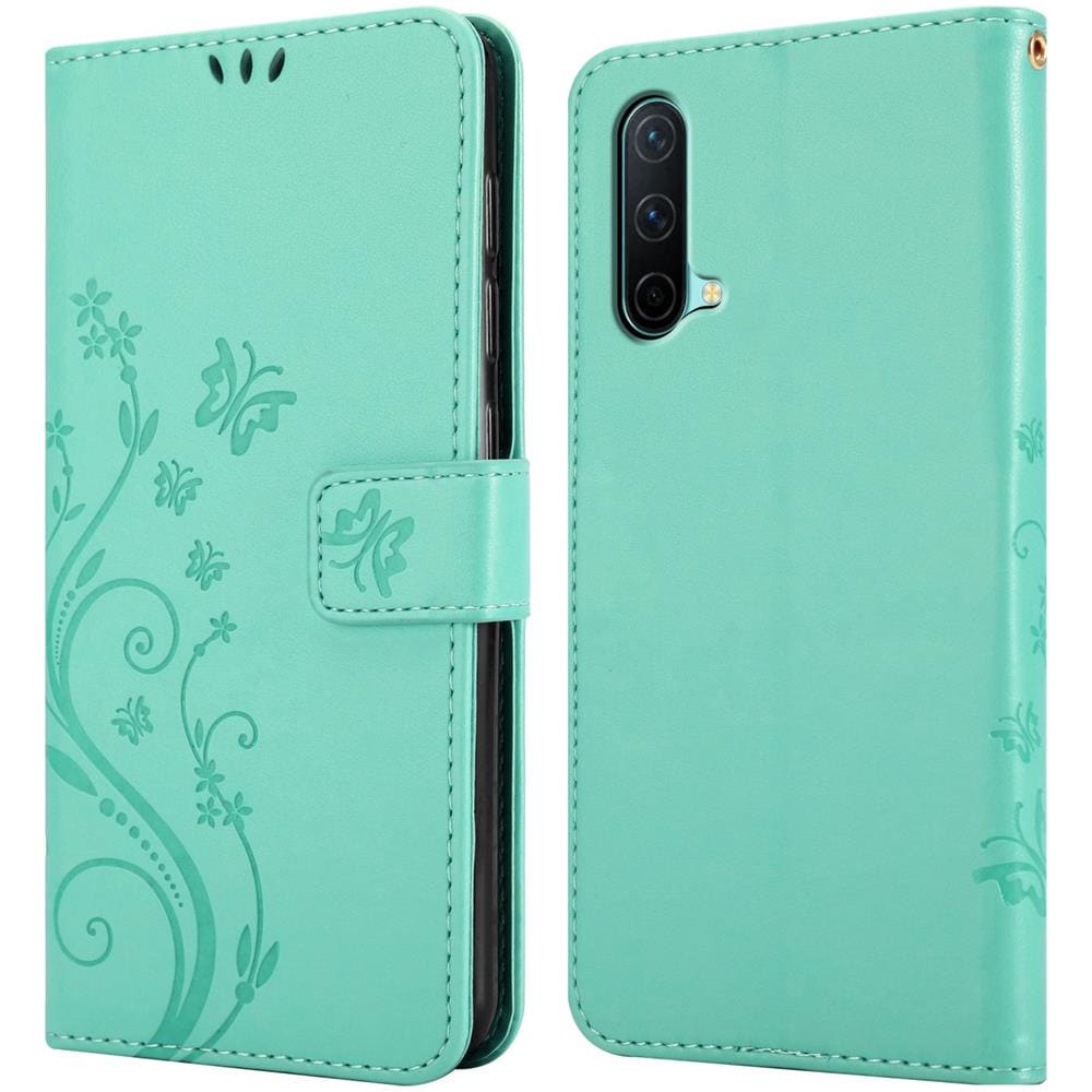 Custodia Compatibile Con Oneplus Nord Ce 5g In Turchese Fiore - Coperchio Protettivo In Design Floreale Con Chiusura Magnetica, Funzione Stand E Slot Per Carte - Foto 7