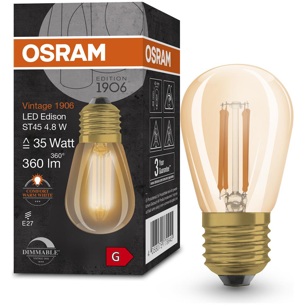 Vintage 1906 Led / Lampada Led, Design Retro, Tecnologia A Filamento, Con Attacco A Vite: E27, Dimmerabile, 7 W, 220…240 V, 54 W Sostituzione, Chiaro, Warm White, 2400 K, 1confezione - Foto 6