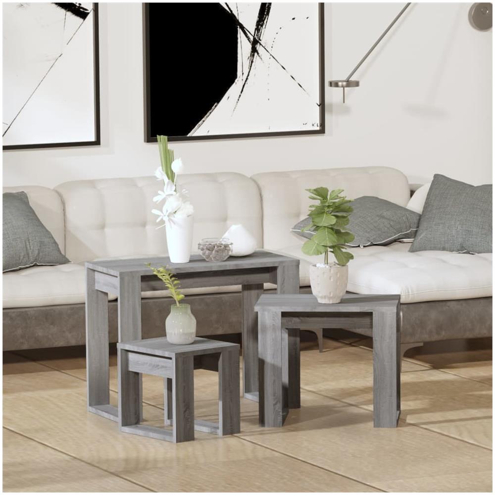 Tavolini Impilabili 3 Pz Grigio Sonoma In Legno Multistrato - Foto 1