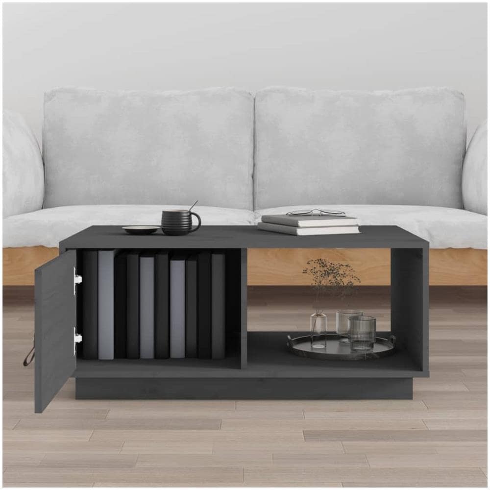 Tavolino Da Salotto Grigio 80x50x35,5 Cm Legno Massello Di Pino - Foto 3