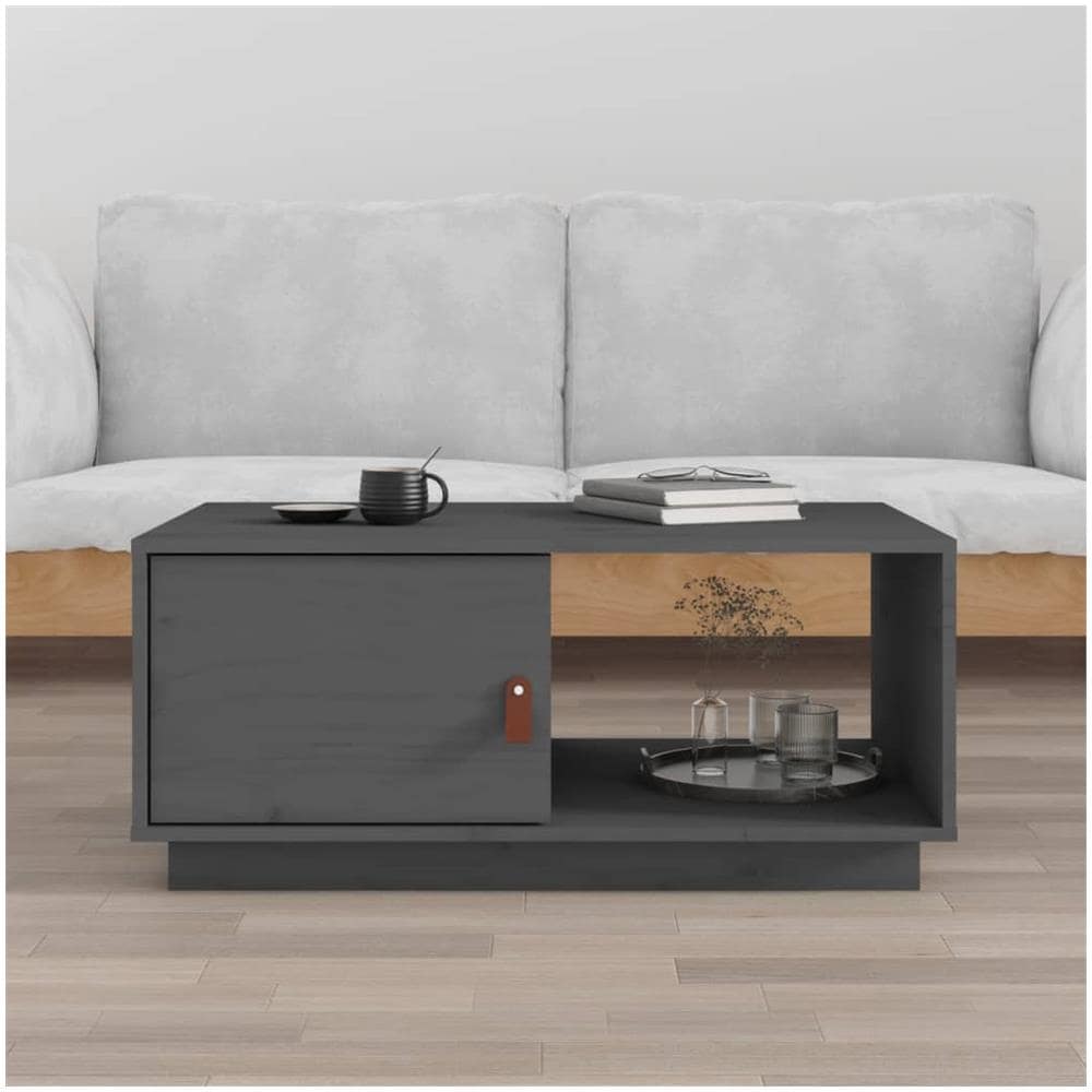 Tavolino Da Salotto Grigio 80x50x35,5 Cm Legno Massello Di Pino - Foto 1