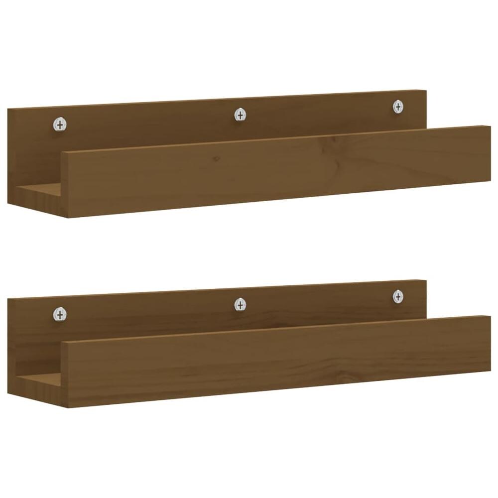 Mensole Da Parete 2 Pz Miele 50x12x9cm Legno Massello Di Pino - Foto 2