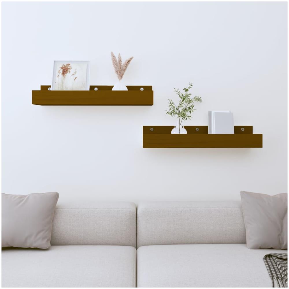 Mensole Da Parete 2 Pz Miele 50x12x9cm Legno Massello Di Pino - Foto 1