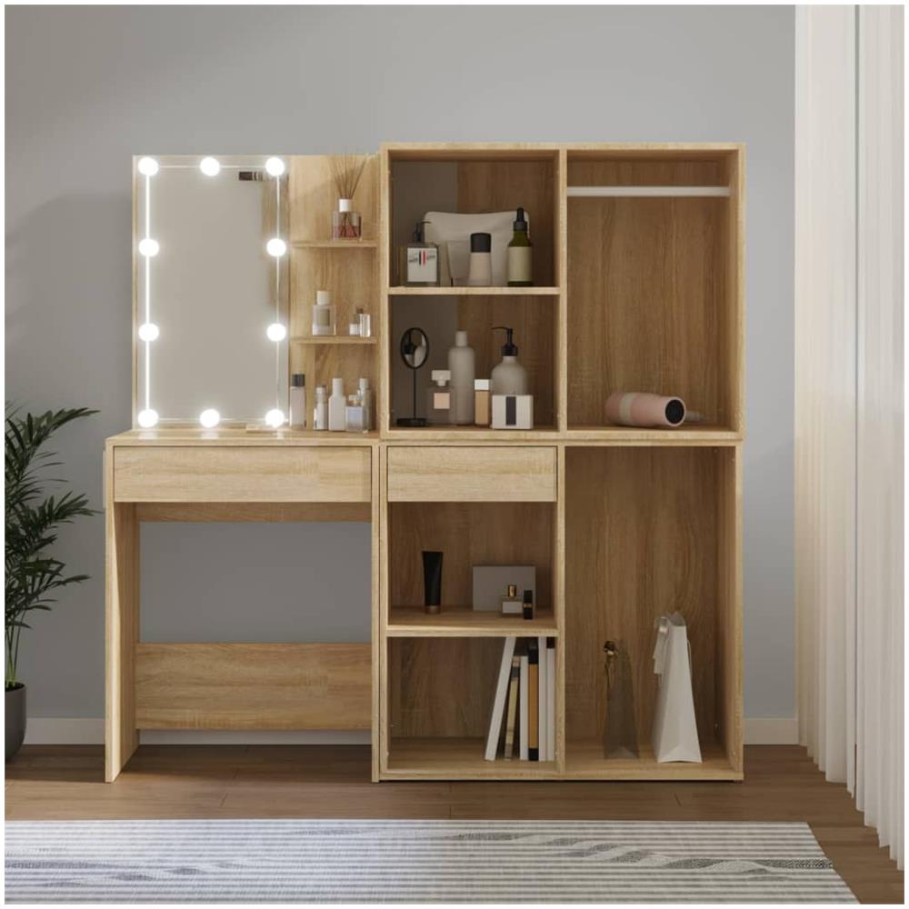 Toeletta Led Con 2 Armadietti Legno Multistrato Rovere Sonoma - Foto 1