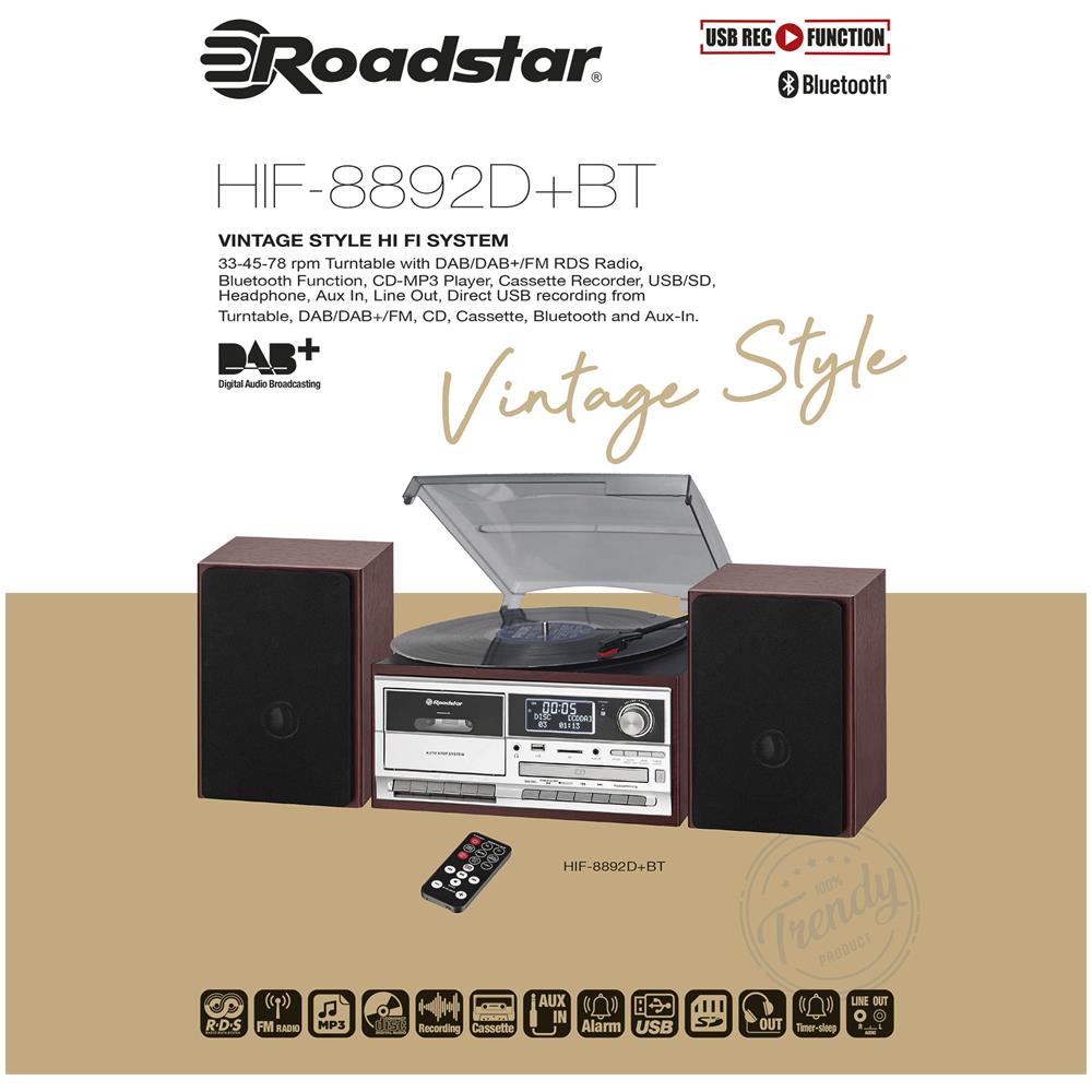 Hif-8892d+bt Giradischi Vinile Vintage Radio Dab /dab+ /fm Lettore Cd-mp3 Cassette Bluetooth Legno - Foto 1