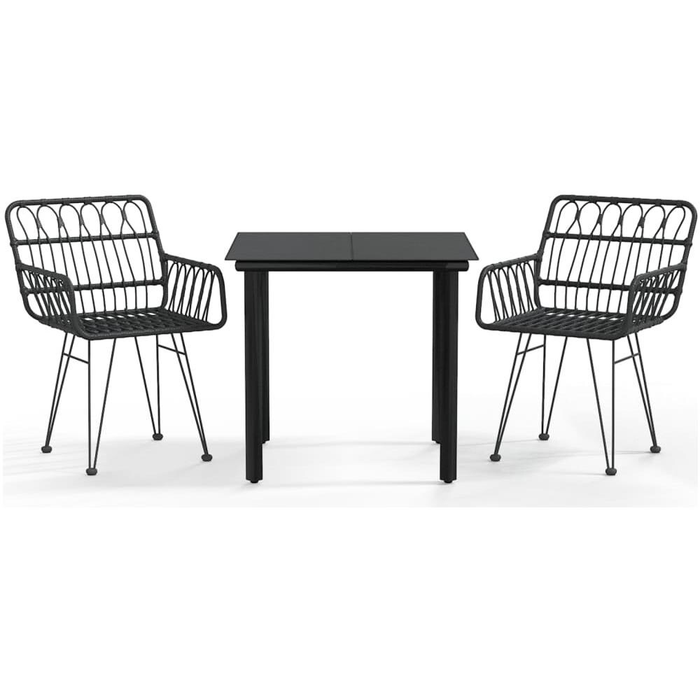 Set Da Pranzo Da Giardino 3 Pz Nero In Polyrattan - Foto 2