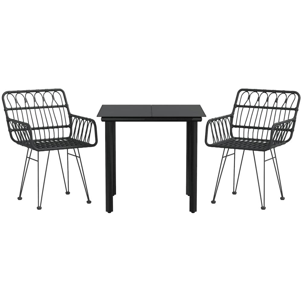 Set Da Pranzo Da Giardino 3 Pz Nero In Polyrattan - Foto 3