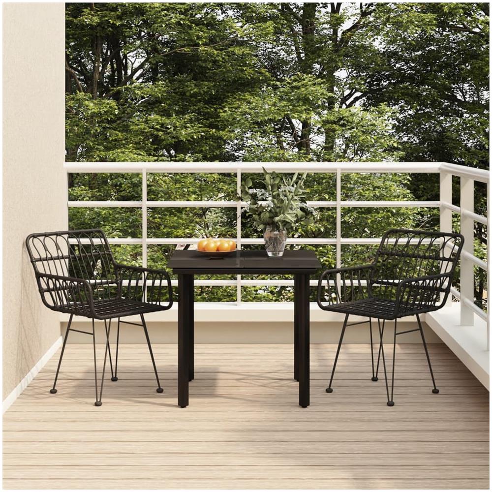 Set Da Pranzo Da Giardino 3 Pz Nero In Polyrattan - Foto 1