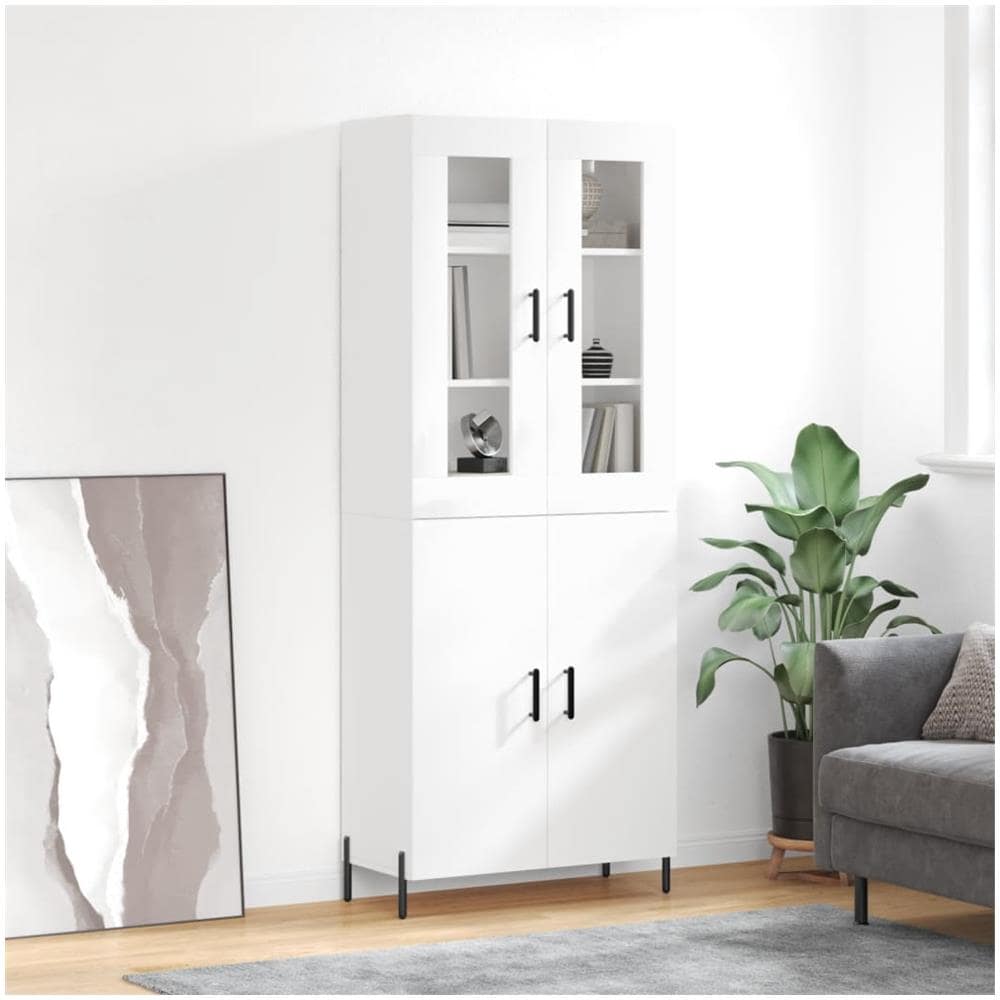 Credenza Bianca ZEYUAN 69,5x34x180 Cm In Legno Multistrato | Mobile Soggiorno Moderno Con Ante E Piedini In Metallo | Buffet Sala Da Pranzo Con Scaffale