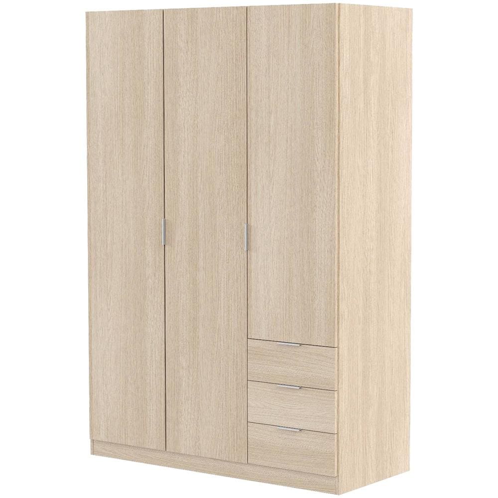 Guardaroba Warren, Armadio Per Camera Da Letto A 3 Ante E 3 Cassetti, Mobile Con 3 Ripiani E Barra Appendiabiti, 121x52h180 Cm, Rovere - Foto 2
