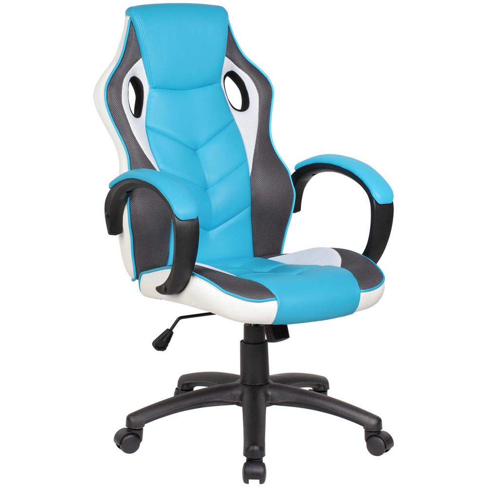 Sedia Da Gaming Caloundra, Poltrona Da Gaming Adulto, Sedia Da Scrivania, 66x61h104/114 Cm, Azzurro E Bianco - Foto 1