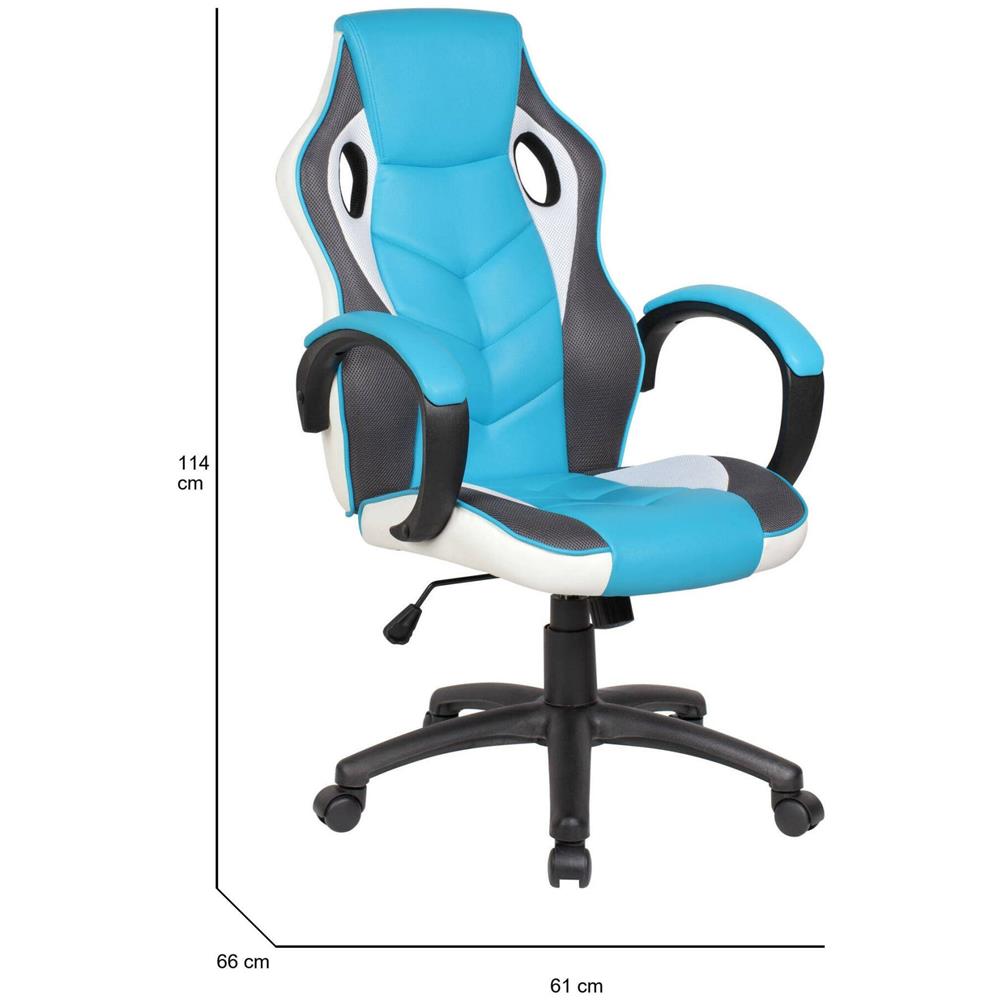 Sedia Da Gaming Caloundra, Poltrona Da Gaming Adulto, Sedia Da Scrivania, 66x61h104/114 Cm, Azzurro E Bianco - Foto 2
