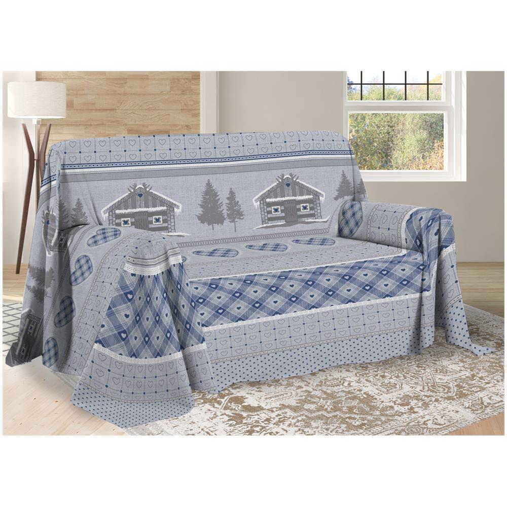 Telo Arredo Multiuso Linea Pensieri Delicati In Cotone Disegno Chalet Matrimoniale Blu - Foto 1