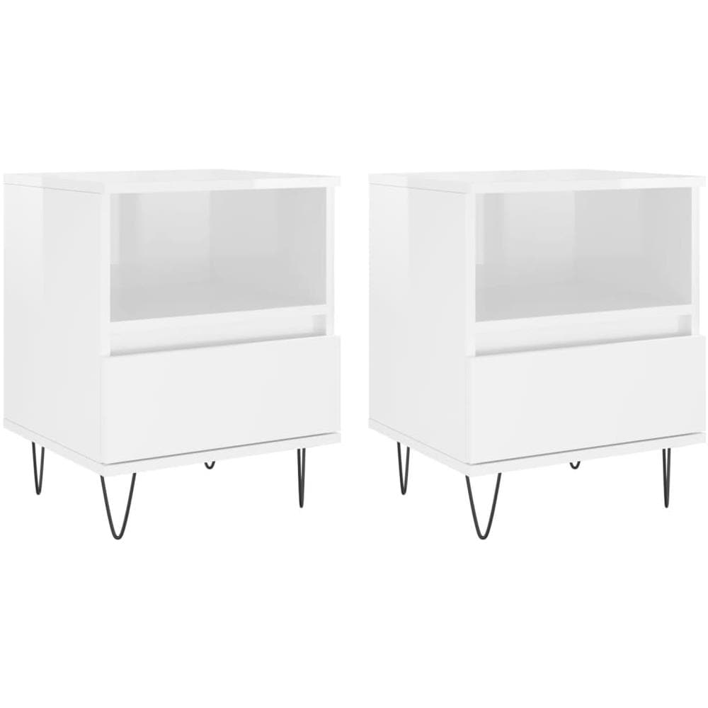 Comodini 2pz Bianco Lucido 40x35x50 Cm In Legno Multistrato - Foto 2