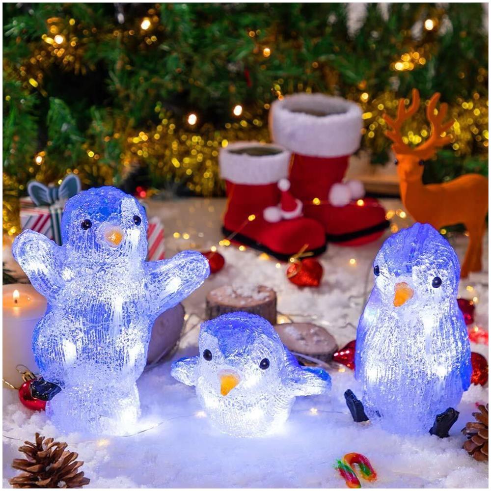 Set 3 Pinguini Forma Acrilica Natalizio Led Illuminazione Esterni per Interni - Foto 5