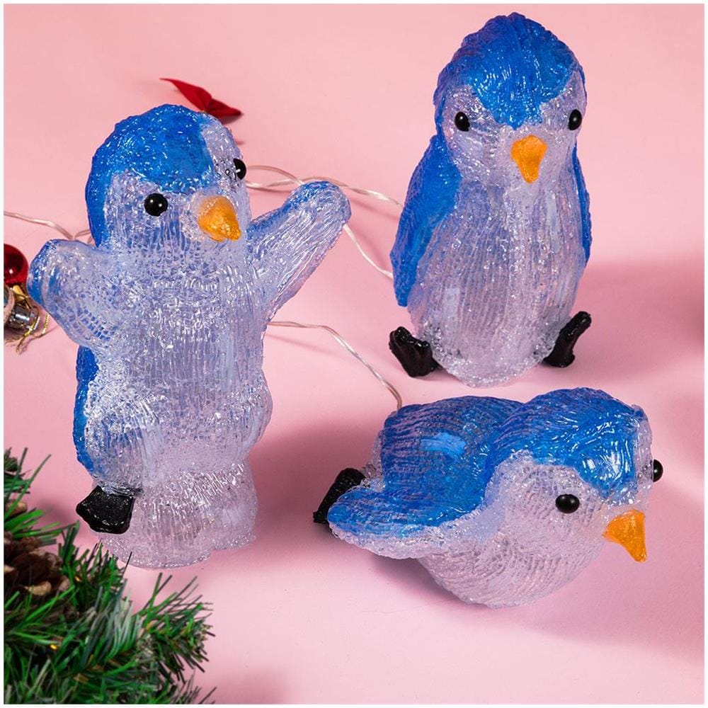 Set 3 Pinguini Forma Acrilica Natalizio Led Illuminazione Esterni per Interni - Foto 1
