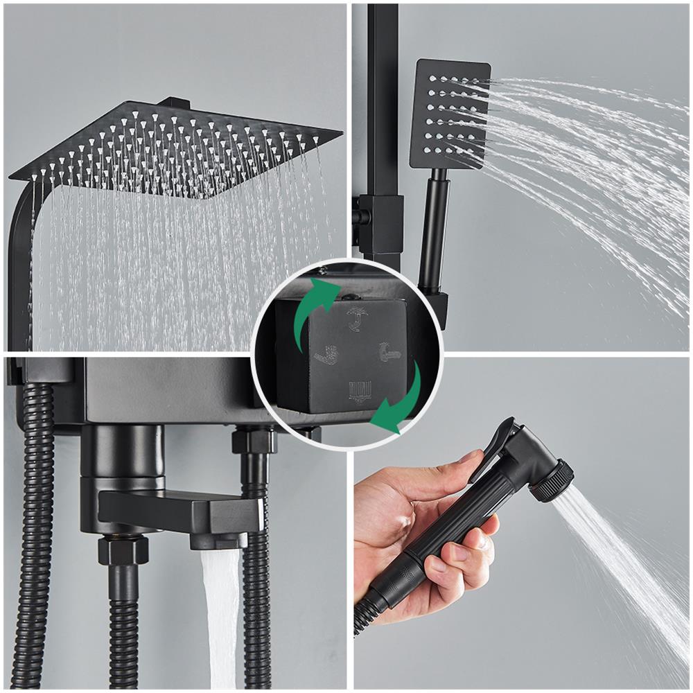 Colonna doccia, Blackswan, tipo M125, modello nero opaco regolabile, con bocca girevole, doccetta a pressione e mensola, misura 25 cm - Foto 4