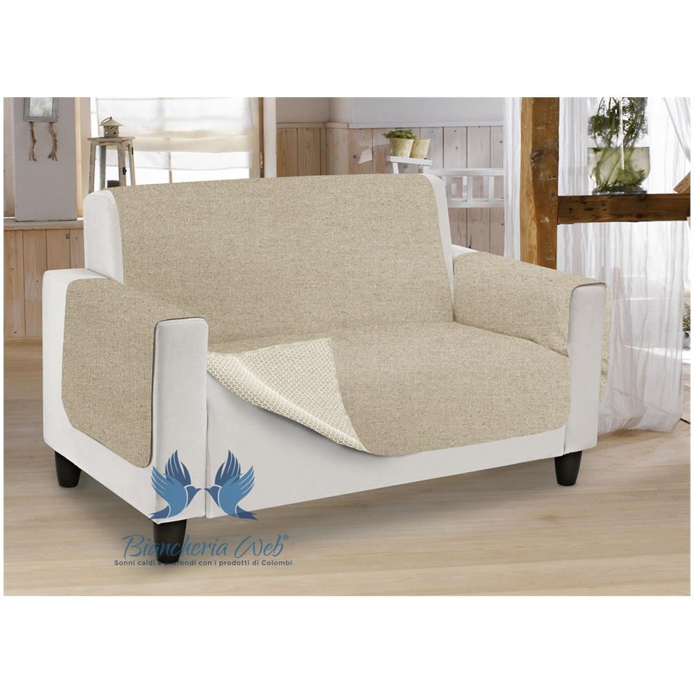 Copridivano Antiscivolo In Tinta Unita Modello O.B. 2 Posti Blu - Foto 2