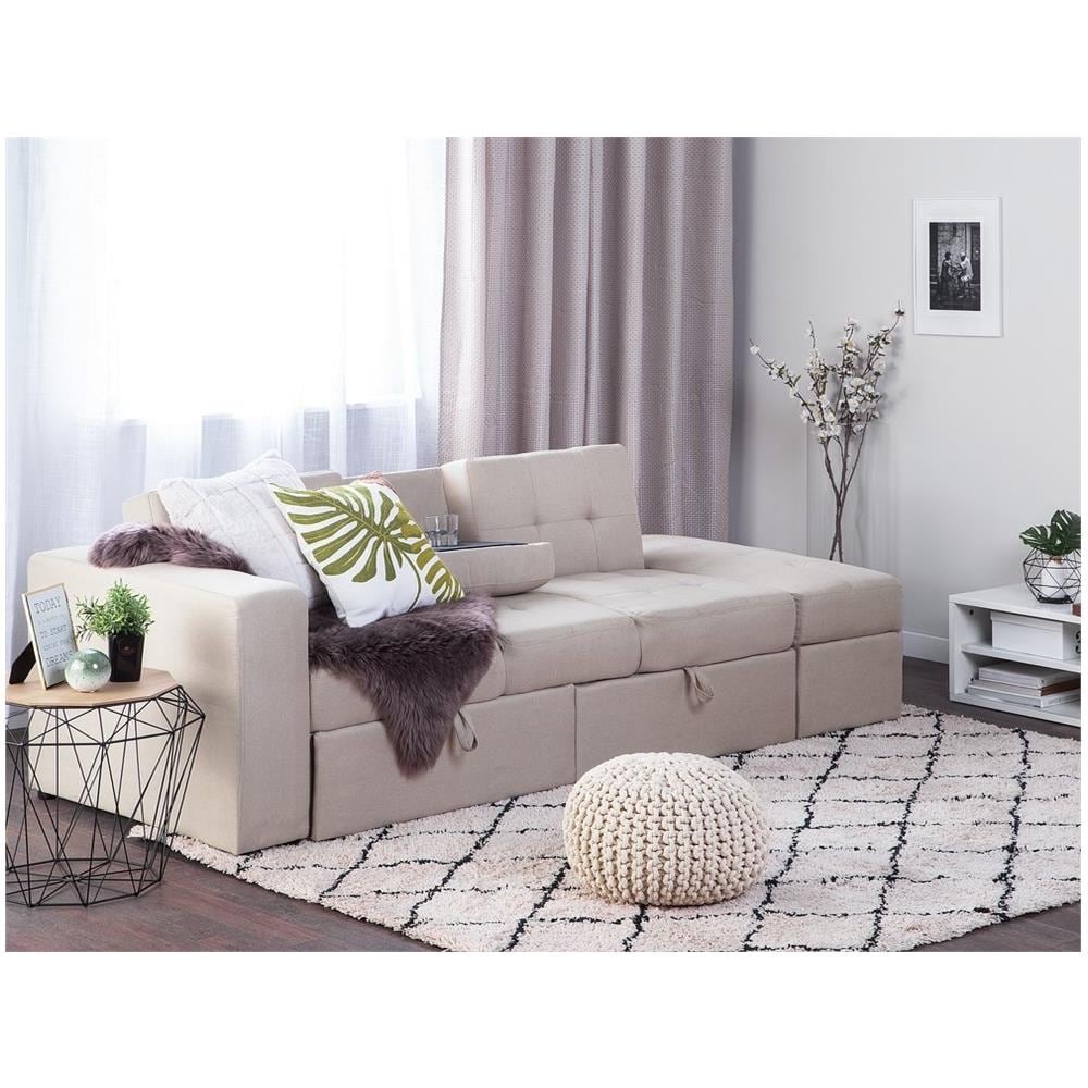 Divano Letto Beige Con Cassetti E Ottomano Contenitore Falster - Foto 2