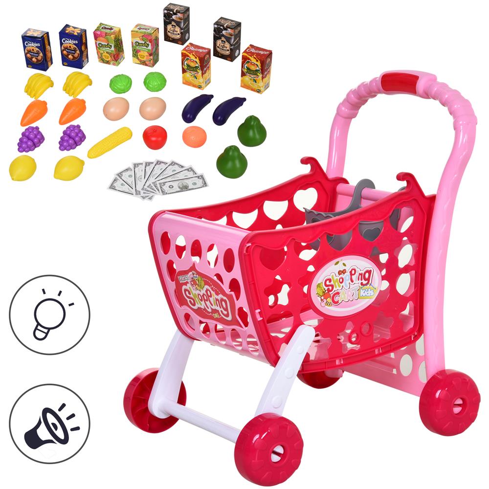 AnJeey Carrello della Spesa Giocattolo per Bambini con Cibo