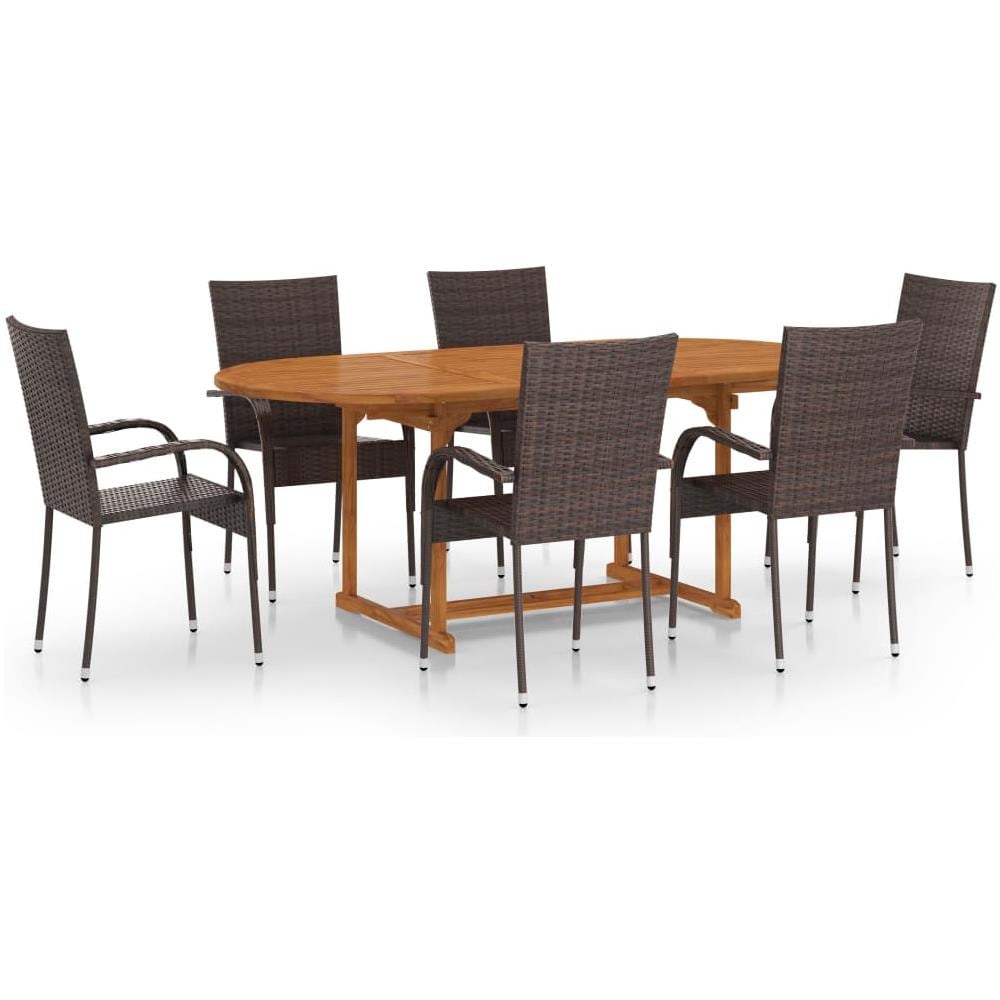 Set Mobili Da Pranzo Giardino 7 Pz In Polyrattan Marrone - Foto 1