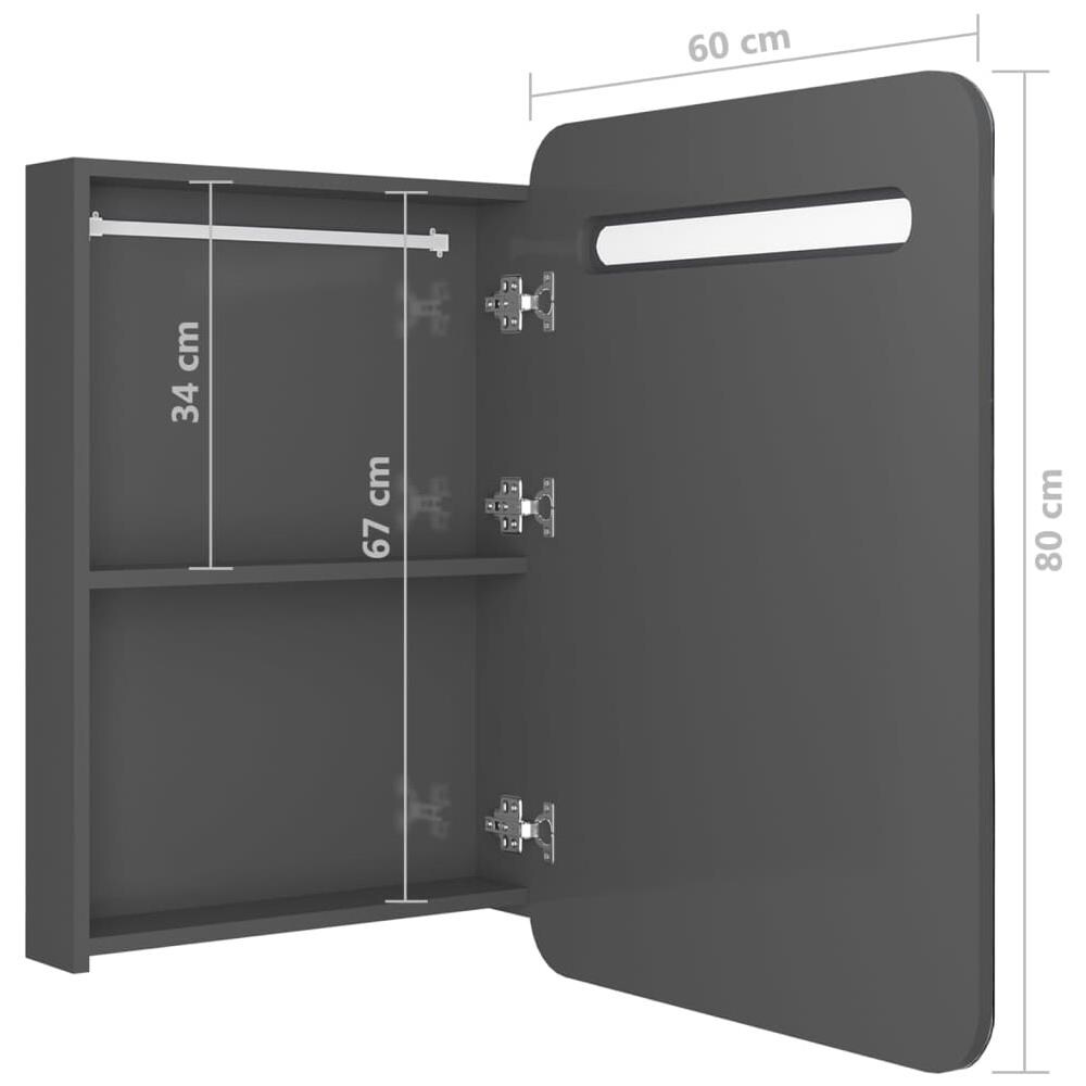 Armadietto Bagno Con Specchio E Led Grigio Lucido 60x11x80 Cm - Foto 7