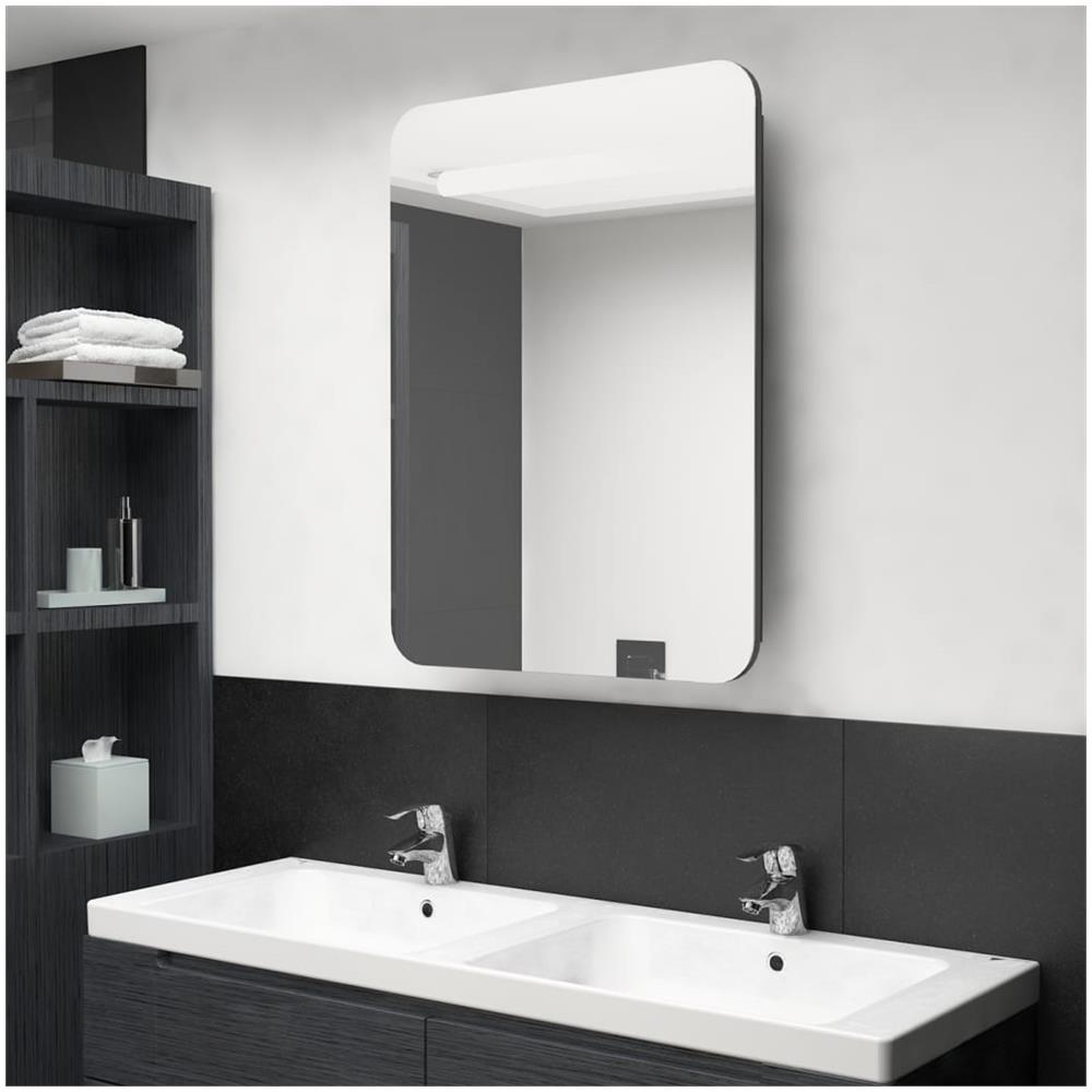 Armadietto Bagno Con Specchio E Led Grigio Lucido 60x11x80 Cm - Foto 1