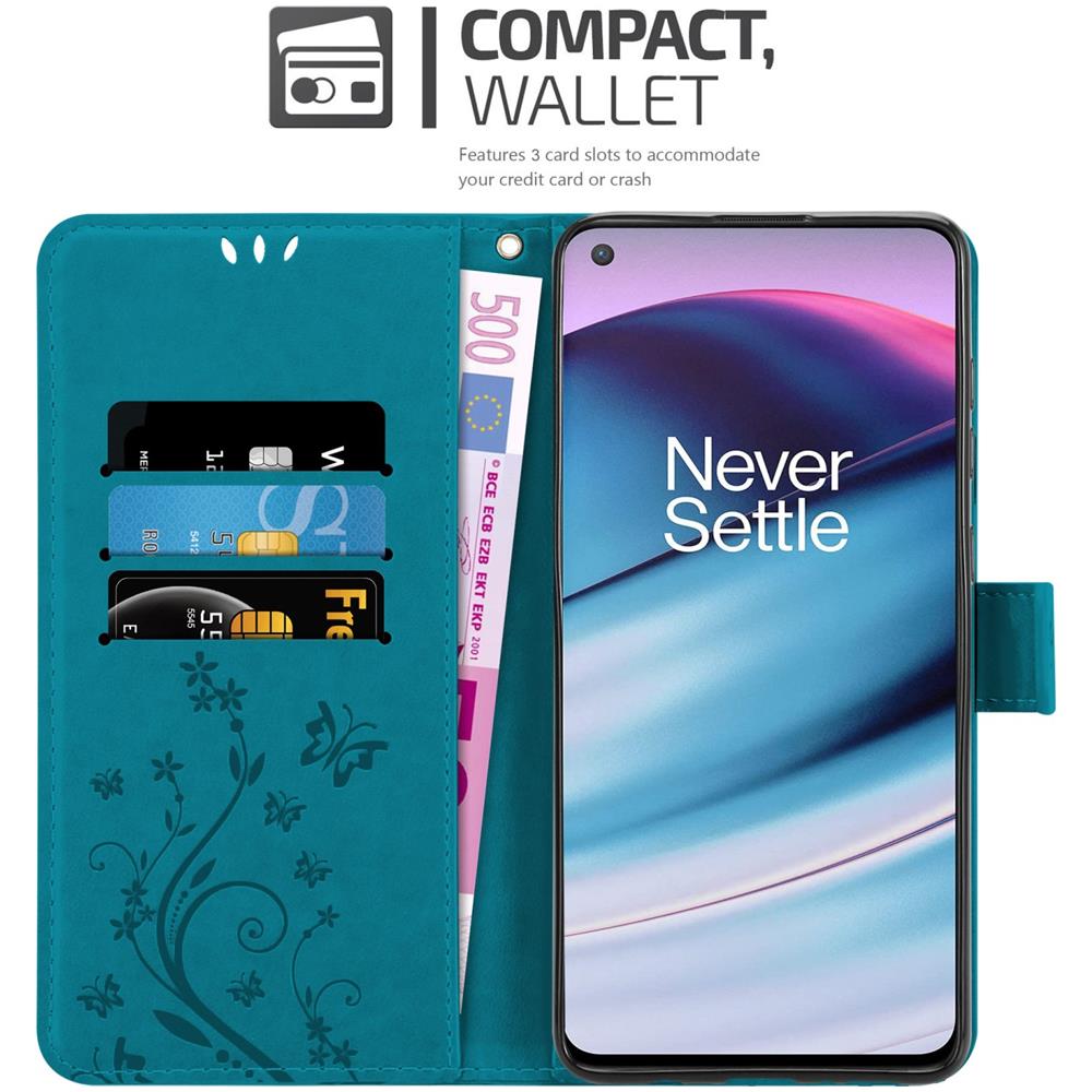 Cadorabo Custodia Compatibile Con Oneplus Nord Ce 5g In Blu Fiore - Coperchio Protettivo In Design Floreale Con Chiusura Magnetica, Funzione Stand E Slot Per Carte - Foto 2