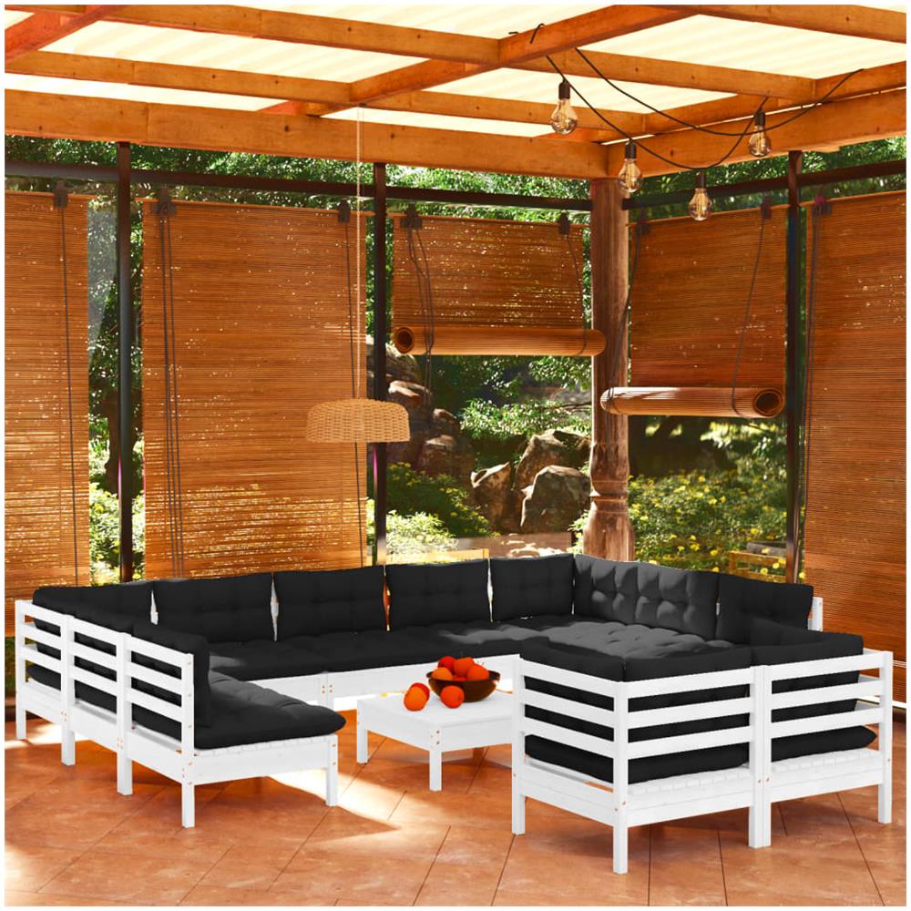 Set Divani Da Giardino 12 Pz Con Cuscini Bianchi Legno Di Pino - Foto 1