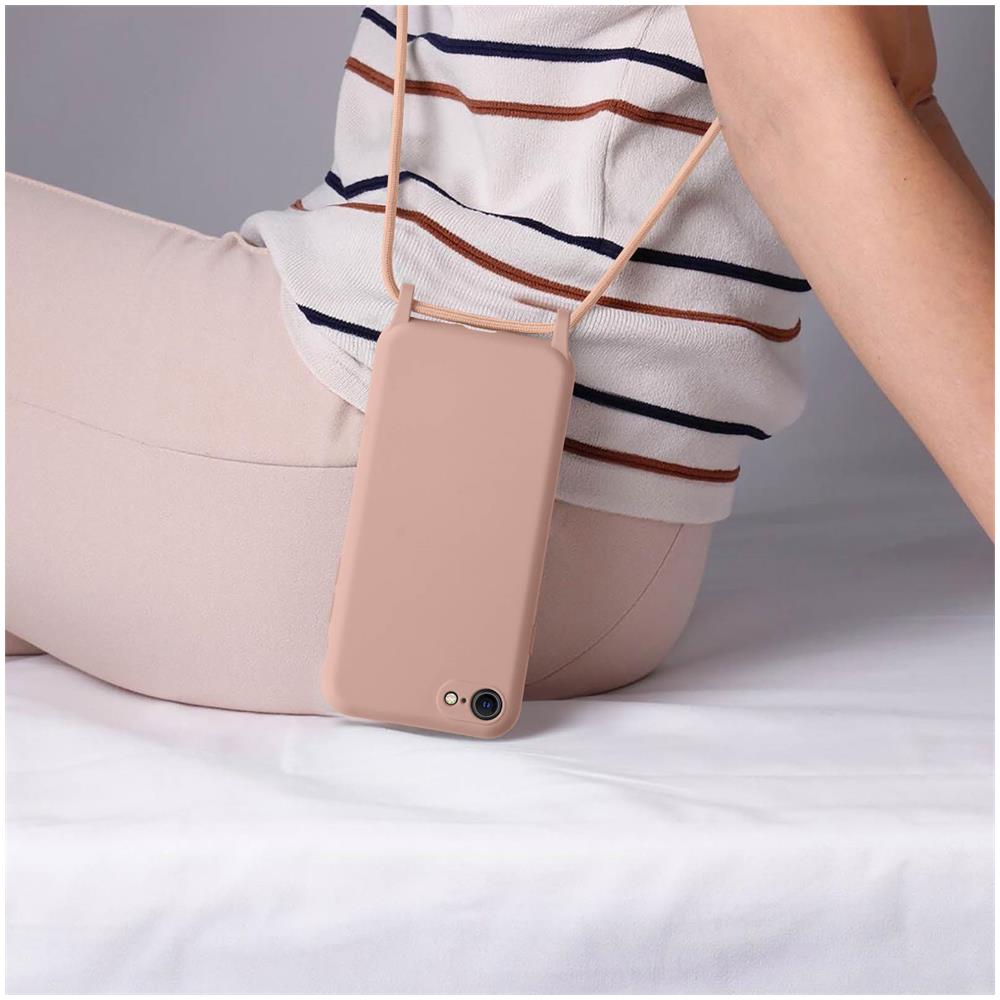 Cover Semirigida Per Iphone 7, 8, Se 2020/2022 Cordino Nylon 80 Cm Rosa Chiaro - Foto 2