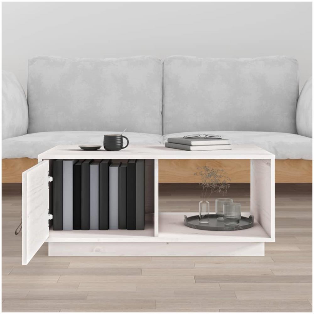 Tavolino Da Salotto Bianco 80x50x35,5 Cm Legno Massello Di Pino - Foto 3