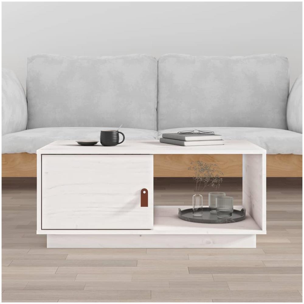 Tavolino Da Salotto Bianco 80x50x35,5 Cm Legno Massello Di Pino - Foto 1