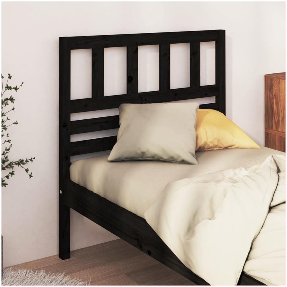 Testiera Per Letto Nera 96x4x100 Cm In Legno Massello Di Pino - Foto 1