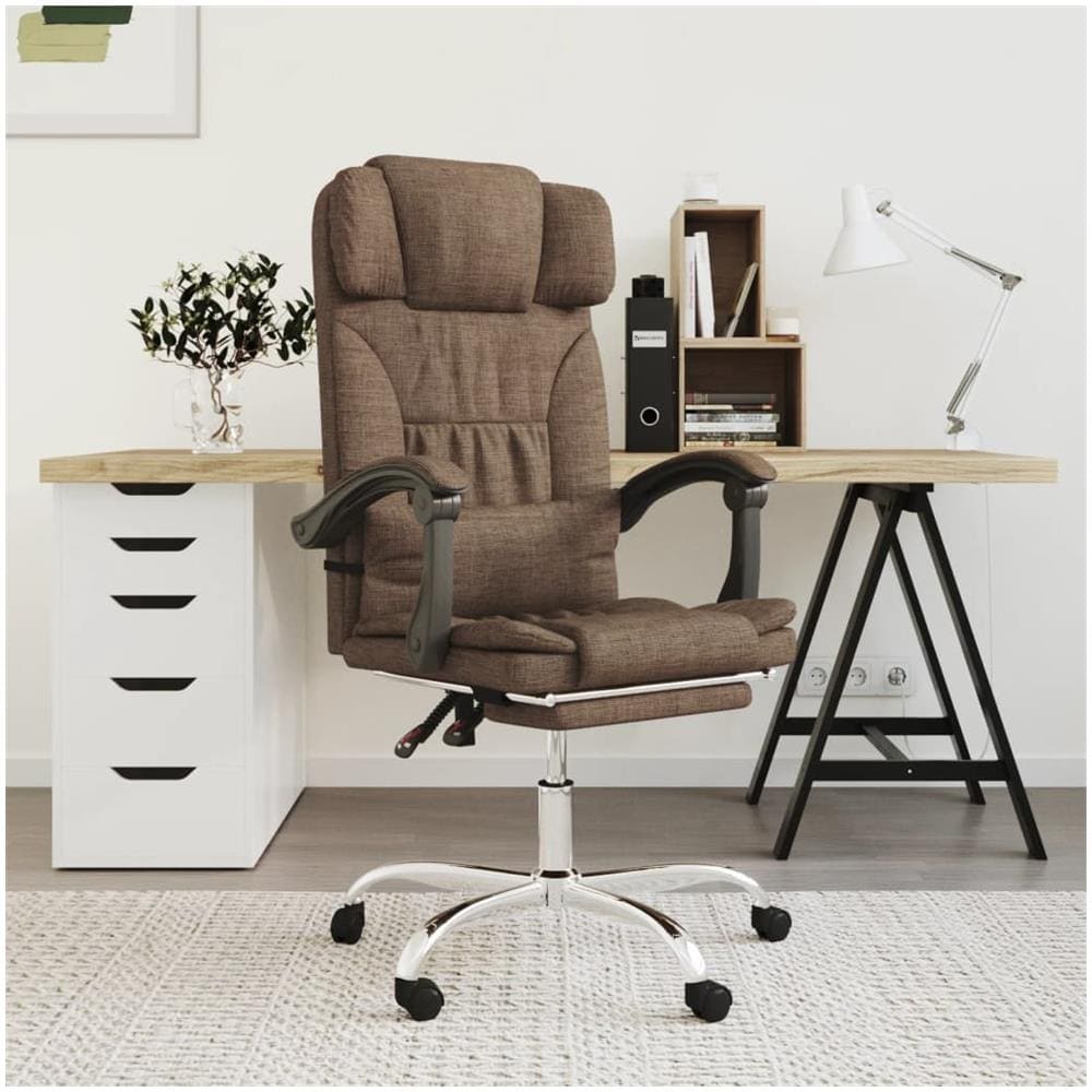 Sedia da Ufficio Massaggio Reclinabile Marrone in Tessuto - Foto 1