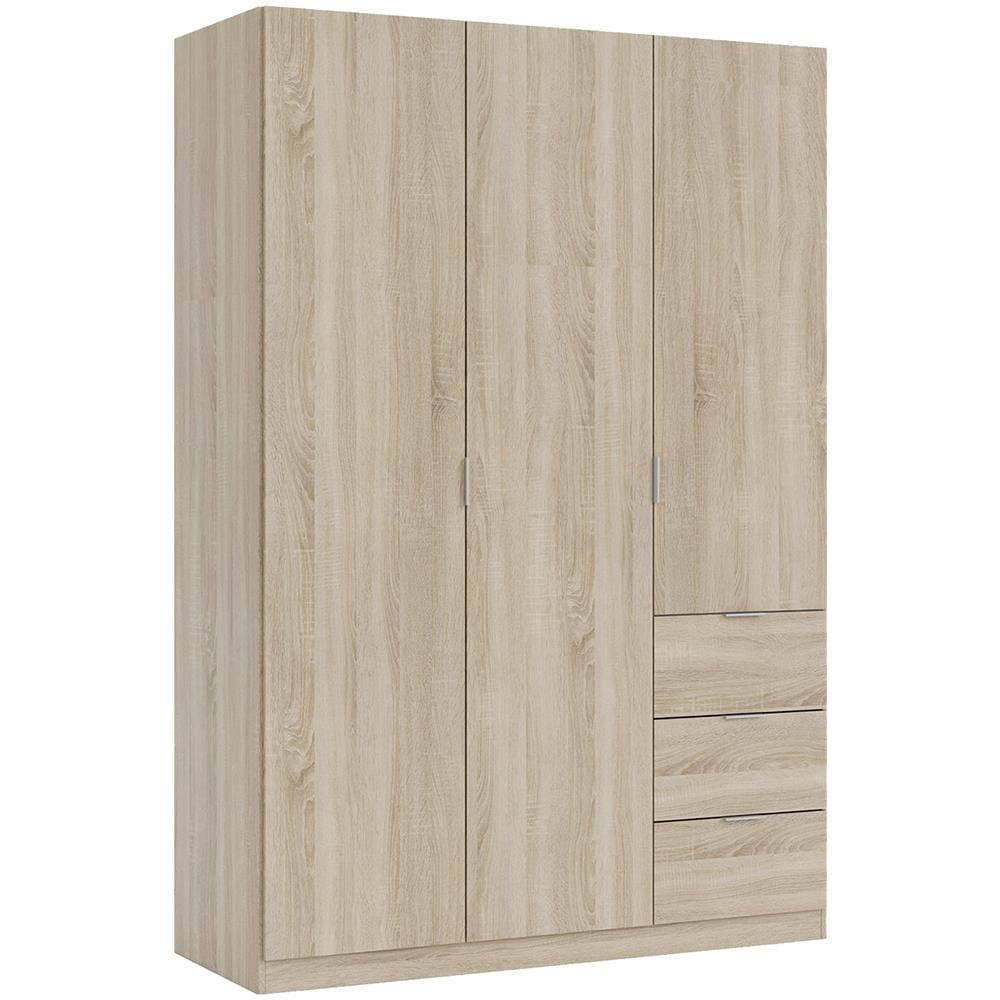 Guardaroba Fullerton, Armadio Per Camera Da Letto A 3 Ante E 3 Cassetti, Mobile Con 3 Ripiani E Barra Appendiabiti, 135x52h200 Cm, Rovere - Foto 2