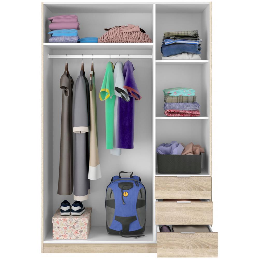 Guardaroba Fullerton, Armadio Per Camera Da Letto A 3 Ante E 3 Cassetti, Mobile Con 3 Ripiani E Barra Appendiabiti, 135x52h200 Cm, Rovere - Foto 4