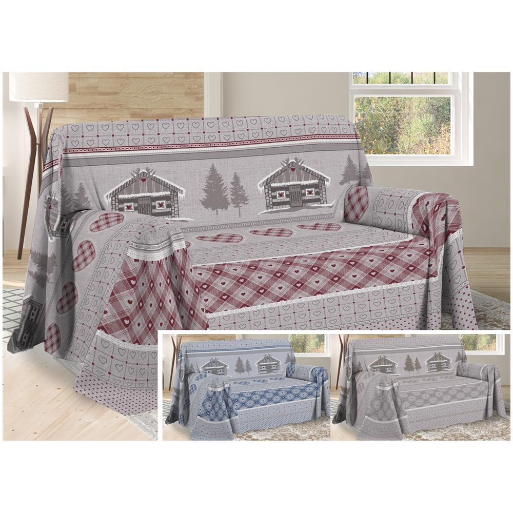 Telo Arredo Multiuso Linea Pensieri Delicati In Cotone Disegno Chalet Matrimoniale Rosso - Foto 2