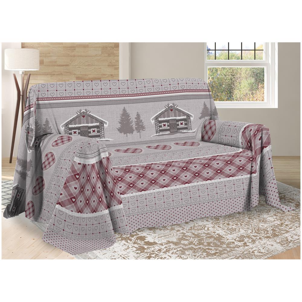 Telo Arredo Multiuso Linea Pensieri Delicati In Cotone Disegno Chalet Matrimoniale Rosso - Foto 1