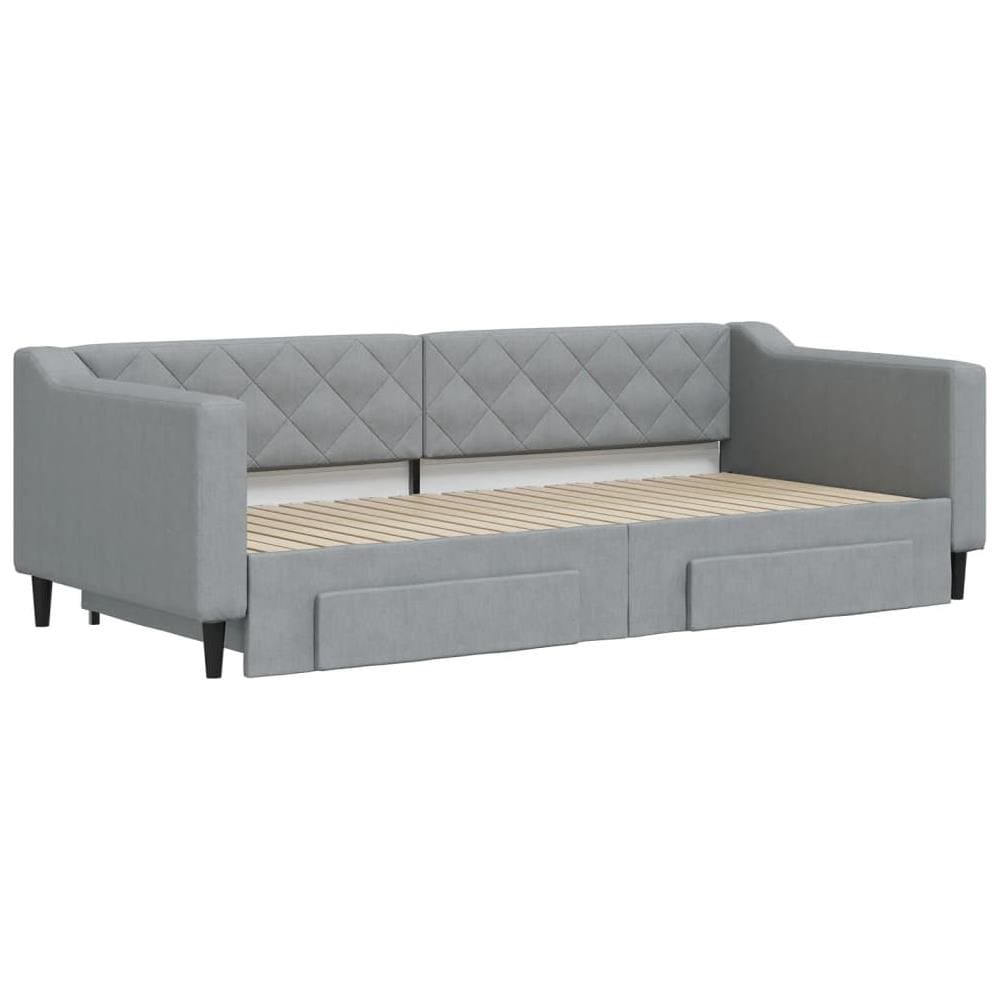 Divano Letto Estraibile Cassetti Grigio Chiaro 90x200cm Tessuto - Foto 2